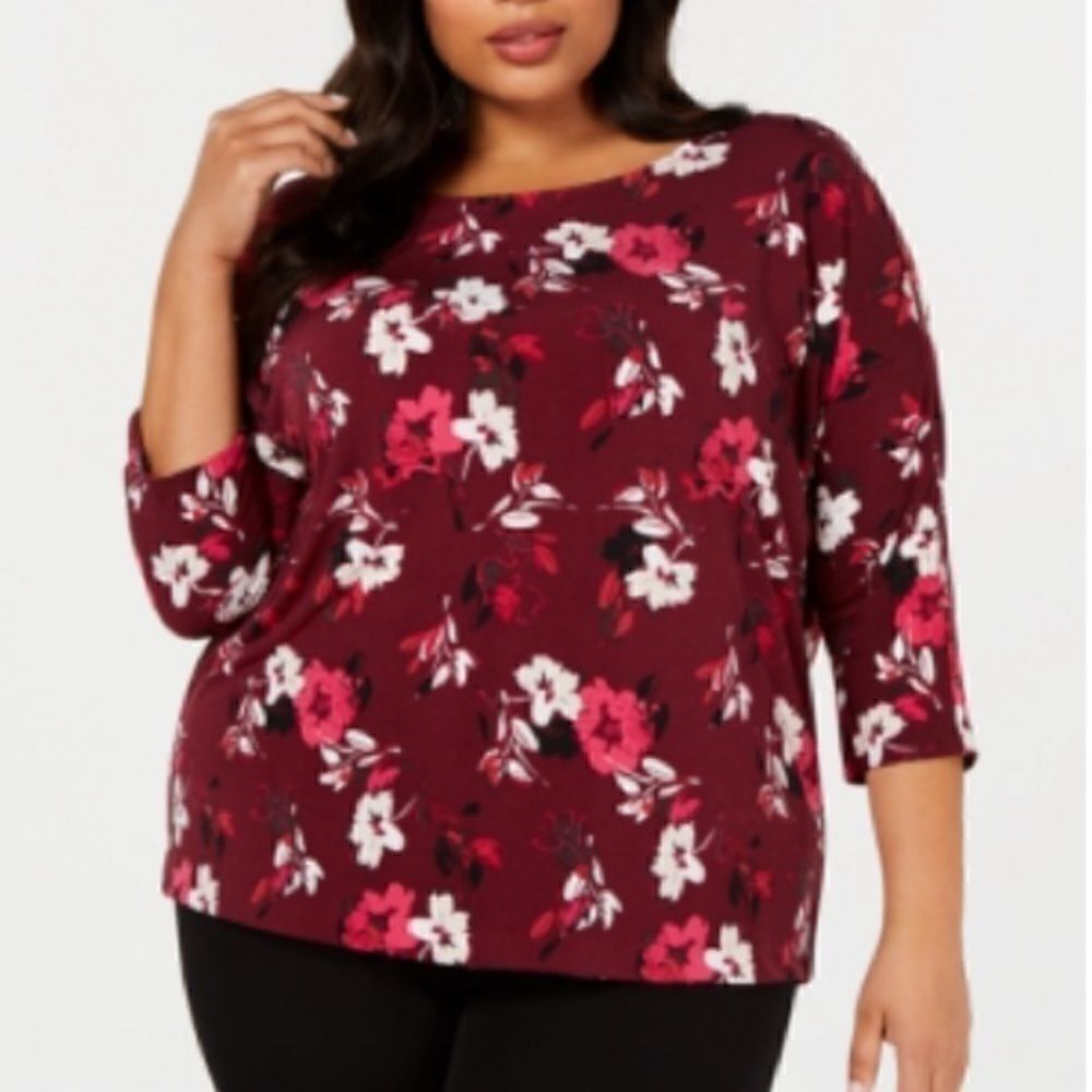 Alfani Plus Size Printed 3/4-Sleeve Top women’s size 0X